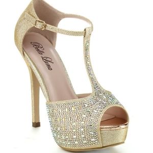 Wedding T-Strap Rhinestone Platform Heels